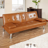 Caramel Futon Sofa by Naomi Home, Designed with Armrests and Built-In Cupholders