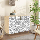 Light Beige Mid-Century Sideboard with Ornate Seamless Border, 2-Door Storage Cabinet for Dining Room, Hallway, Kitchen or Bar