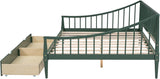 Green Full-Size Wooden Daybed with Rails on 3 Sides, Two Storage Drawers and Support Legs