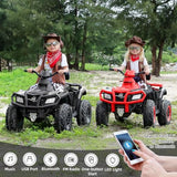 ELEMARA 2-Seater Kids Electric ATV with 10AH Battery, 4mph Max Speed & 2 Charging Ports, 12V Ride-On Quad with LED Headlights, Music & Radio, Green