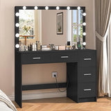 Makeup Vanity Desk with Mirror, 10 Lights, 5 Drawers and 3 Storage Shelves, Dressing Table with 3 Color Modes and Adjustable Brightness, 35.4-Inch, Black