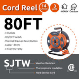 Link2Home Cord Reel with 80-Foot Extension Cord and 4 Power Outlets