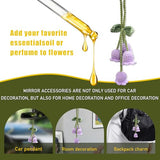 Purple Handmade Daisy Rear View Mirror Charm for Cars, Universal Convallaria Decorative Hanging Ornament for Most Vehicles