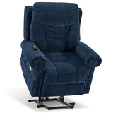 MCombo 7888 Triple-Motor Power Lift Recliner for Seniors, Fabric Chair with Massage, Lumbar and Seat Heating, Adjustable Headrest and Rolled Arms, Coffee, Medium