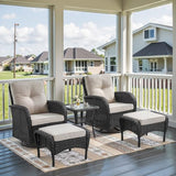 3-Piece Outdoor Patio Furniture Set with Two Swivel Rocker Chairs and Rattan Side Table, Wicker Glider Seating for Deck, Porch or Poolside, Brown and Blue