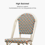 PURPLE LEAF Set of 2 French Bistro Bar Stools, 25-Inch Counter Height with Rattan Backrests, White Print Finish for Kitchen or Patio