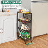 4-Tier Slim Rolling Storage Cart with Wood Top and Metal Frame, Narrow Mobile Organizer with Handle for Kitchen, Laundry Room, Bathroom or Other Tight Spaces