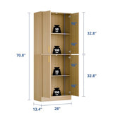 Cozy Castle 71′′ Tall Pantry Cabinet with Four Doors and Adjustable Shelves, Freestanding Wood Storage Cupboard for Kitchen, Dining Room, Living Room or Bathroom, Gray