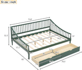 Green Full-Size Wooden Daybed with Rails on 3 Sides, Two Storage Drawers and Support Legs