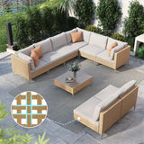 Grand patio 7-Piece Boho Wicker Conversation Set in Cream, Featuring a Sectional Sofa, Water-Resistant Thick Cushions, and Coffee Table