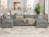 YESHOMY U-Shaped Modular Sectional Sofa in Grey Chenille, Featuring Supportive Soft Sponges, Removable Ottoman, and Sleeper Design