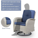 3-Piece Outdoor Patio Furniture Set with Two Swivel Rocker Chairs and Rattan Side Table, Wicker Glider Seating for Deck, Porch or Poolside, Brown and Blue