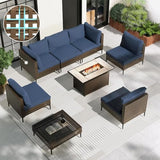 Grand patio 7-Piece Boho Wicker Conversation Set in Cream, Featuring a Sectional Sofa, Water-Resistant Thick Cushions, and Coffee Table