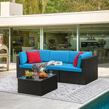 Devoko 6-Piece Beige Patio Conversation Set with Handwoven Rattan Sofa, Sectional Seating, Cushions and Glass Table