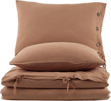 King Size US 5-Piece Duvet Cover Set, Coffee with Milk, 100% Washed Cotton Linen, Chic Lightweight Bedding with Quilt Cover, 2 Pillow Shams and 2 Pillow Cases