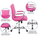 Emma + Oliver Mid-Back Executive Office Chair in Pink Vinyl with Arms, Chrome Base & Swivel Design