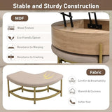 Linique Modern Round Lift-Top Coffee Table with Concealed Storage and 3 Ottomans, White + Black