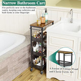4-Tier Slim Rolling Storage Cart with Wood Top and Metal Frame, Narrow Mobile Organizer with Handle for Kitchen, Laundry Room, Bathroom or Other Tight Spaces