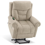 MCombo 7888 Triple-Motor Power Lift Recliner for Seniors, Fabric Chair with Massage, Lumbar and Seat Heating, Adjustable Headrest and Rolled Arms, Coffee, Medium