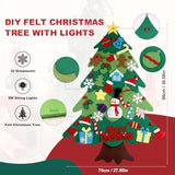 3.2ft DIY Felt Christmas Tree Set for Toddlers, Featuring 5M LED String Lights, 32Pcs Detachable Ornaments and Hanging Rope for Wall, Door or Home Decor