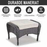3-Piece Outdoor Patio Furniture Set with Two Swivel Rocker Chairs and Rattan Side Table, Wicker Glider Seating for Deck, Porch or Poolside, Brown and Blue