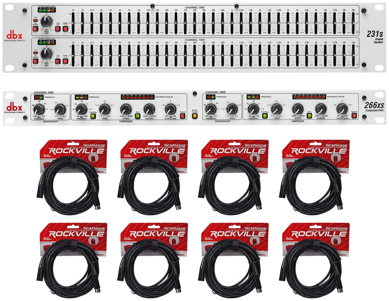 DBX 231S Dual 31-Band Graphic Equalizer with Audio Rack Mount Design, Compressor and Cables