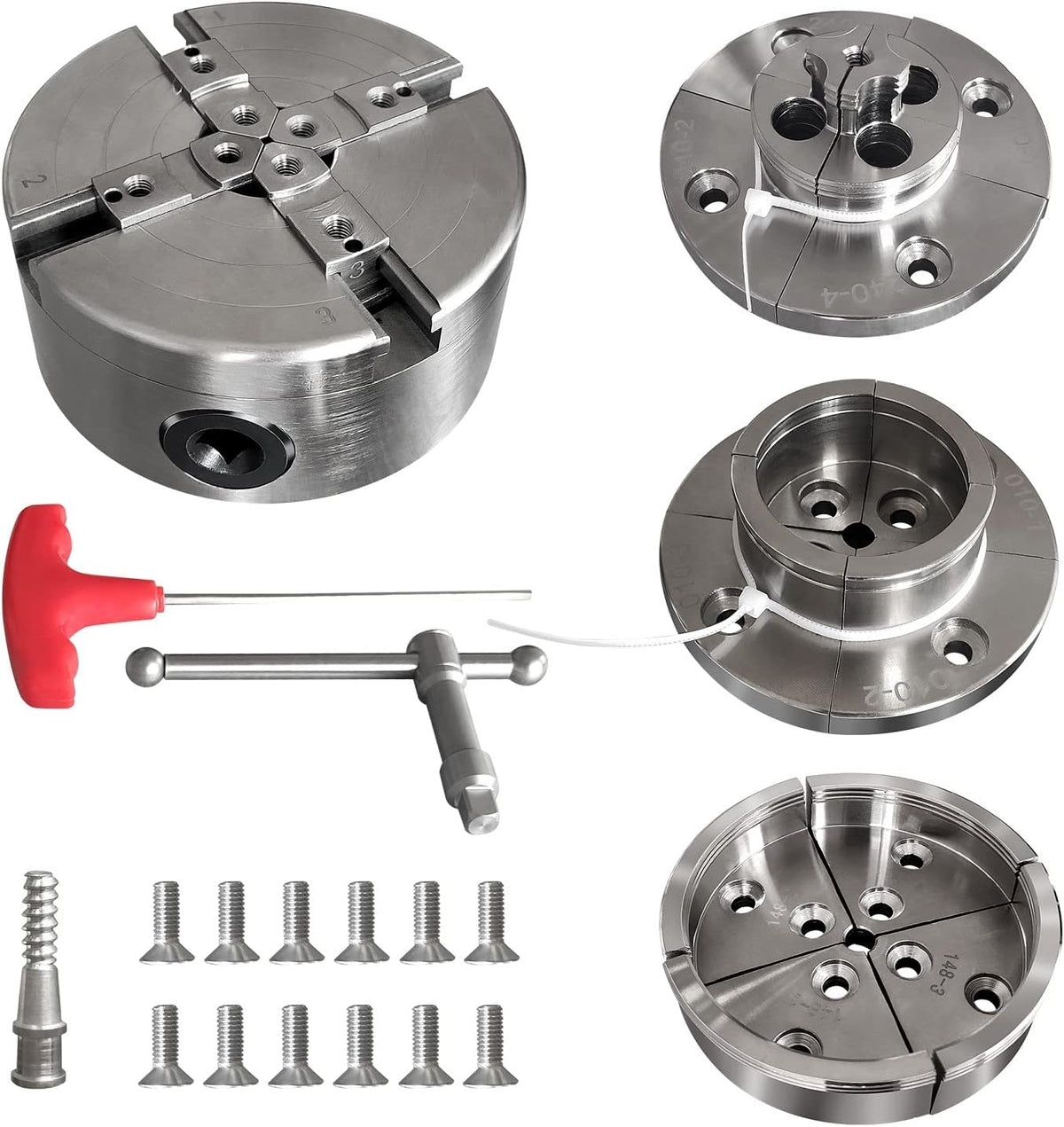 4-Inch Self-Centering Wood Lathe Chuck with 4 Jaws, 1 x 8 TPI Mount for Wood Turning