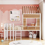 Harper & Bright Designs Twin Low Loft House Bed with Roof, Window, Guardrail and Ladder, Metal Kids Frame for Girls and Boys, White