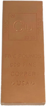 Pack of 2 Unique Metals Copper Bullion Bars, 5 Pound Each with Element Design and .999 Pure Copper