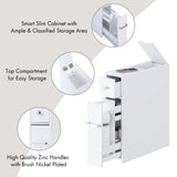 Spirich Home Slim White Bathroom Storage Cabinet with Slide-Out Drawer and Freestanding Toilet Paper Holder