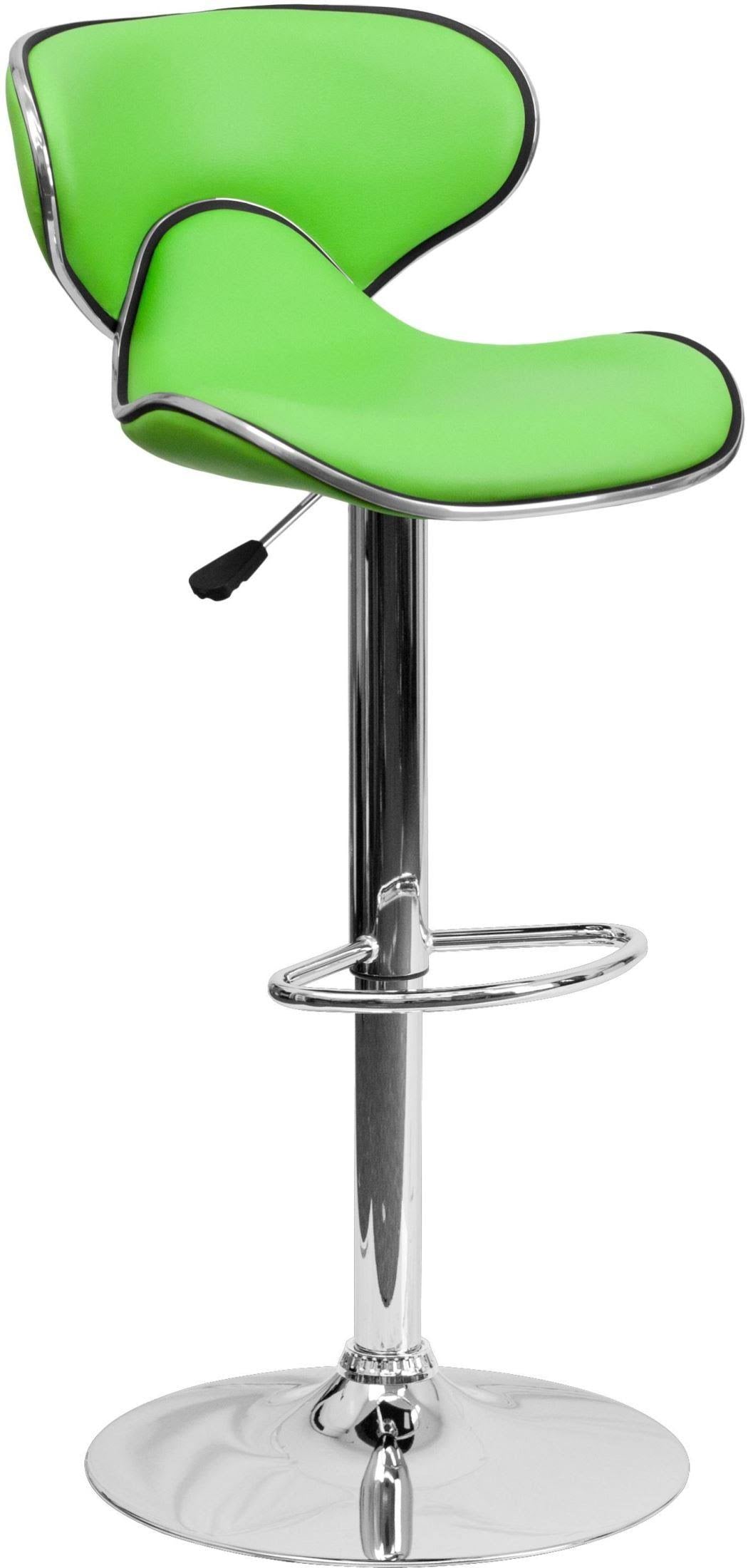 Flash Furniture Contemporary Mid-Back Vinyl Barstool with Adjustable Height, Cozy Design and Chrome Base in Green