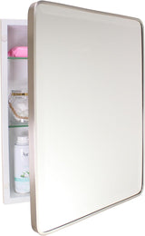 16×20 Austin Farmhouse Recessed Medicine Cabinet with Rounded Rectangle Metal Frame, Beveled Mirror & Glass Shelves, 14×18 in-Wall Opening, Powder-Coated Steel, Magnet Close, Brushed Nickel