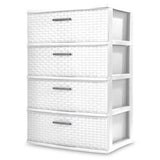 Sterilite 25408001 Wide Weave Storage Tower, White Plastic 4-Drawer Organizer Cabinet for Bedroom and Home