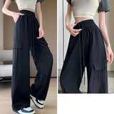 Womens High-Waisted Wide-Leg Cargo Sweatpants with Quick-Dry Stretch Fabric, Drawstring Waist and Baggy Y2K Streetwear Style