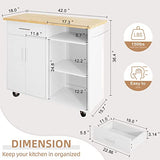 Shintenchi Rolling Kitchen Island Cart with Large Worktop, Cabinet Storage, Drawers, Towel Rack and Wheeled Side-Table Design, White
