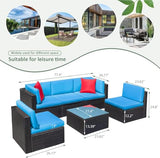 Devoko 6-Piece Beige Patio Conversation Set with Handwoven Rattan Sofa, Sectional Seating, Cushions and Glass Table