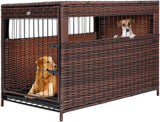 DEStar Heavy-Duty PE Rattan Wicker Dog Crate, Indoor/Outdoor Puppy Shelter with Removable Tray and UV-Resistant Cover