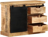 Solid Mango Wood Textured Sideboard Cabinet, 31.5 x 11.8 x 23.6, Retro Style