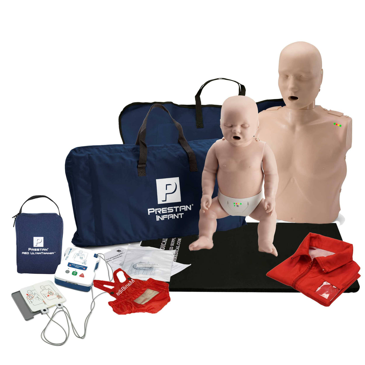 Adult and Infant CPR Training Manikin Kit with Feedback, Prestan UltraTrainer and MCR Accessories