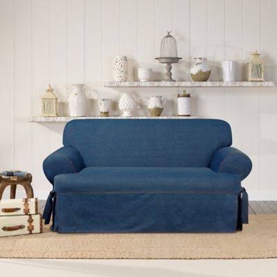 Sure Fit Authentic Denim T-Loveseat Slipcover in Indigo