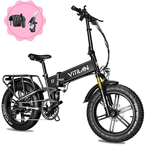 VITILAN i7 Pro Folding Electric Bike for Adults with 750W BAFANG Motor, Fat Tires, Full Suspension, Removable 16AH/20AH Cell Battery & 8-Speed Drivetrain