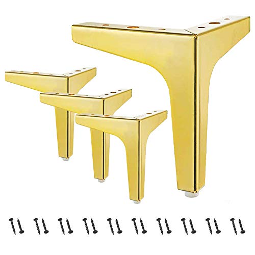 Set of 4 Gold Metal Diamond Triangle Furniture Legs, 7 / 17.5cm, DIY Replacement Feet for Cabinets, Cupboards, Sofas, Tables and Chairs