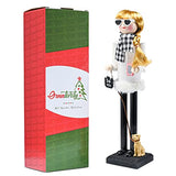 Ornativity Christmas Dog Mom Nutcracker, 15 in, White and Black Wooden Woman with Dog on Leash and Smartphone, Holiday Decoration