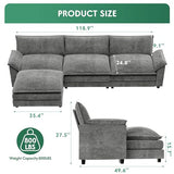 YESHOMY U-Shaped Modular Sectional Sofa in Grey Chenille, Featuring Supportive Soft Sponges, Removable Ottoman, and Sleeper Design