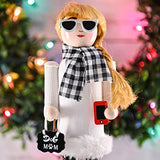 Ornativity Christmas Dog Mom Nutcracker, 15 in, White and Black Wooden Woman with Dog on Leash and Smartphone, Holiday Decoration