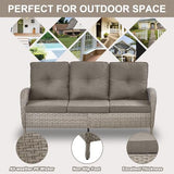 3-Piece Outdoor Patio Furniture Set with Two Swivel Rocker Chairs and Rattan Side Table, Wicker Glider Seating for Deck, Porch or Poolside, Brown and Blue