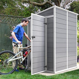 DWVO 5 x 3ft Gray Resin Outdoor Storage Shed with Floor, Window, Waterproof Construction, and Lockable Door for Garden, Yard, or Patio