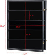 Black 35-Card Sports Trading Card Display Case with UV Protection, Clear View, Lockable Wall Cabinet and Baseball or Basketball Card Frame