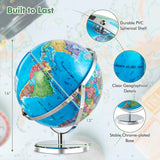 COSTWAY 13-Inch Illuminated World Globe with LED Light, Clear Easy-to-Read Map, 720° Rotation, and Educational Geographic Design for Students and Classrooms
