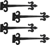 Black Wrought Iron Fleur De Lis Door Strap Hinge Set with Hardware, 18-Inch Antique Style, Rust Resistant Flush Mount, Pack of 2